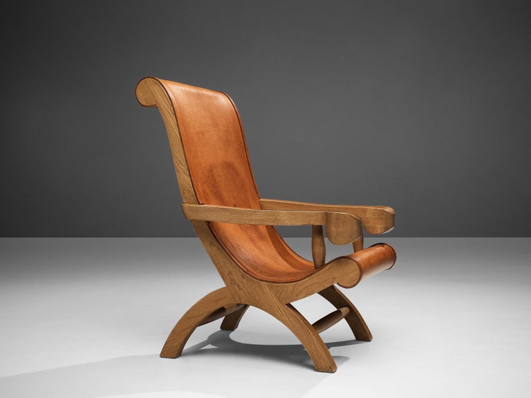 Clara Porset 'Butaque' Armchair in Original Cognac Leather and Cypress Wood