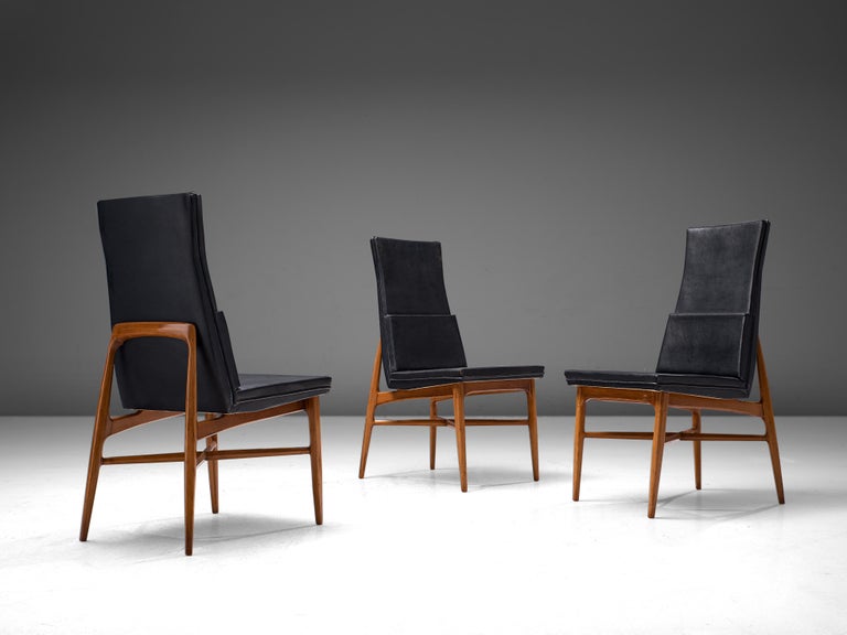 Fred Sandra for De Coene Set of Six 'Madison' Dining Chairs Walnut Black Fabric