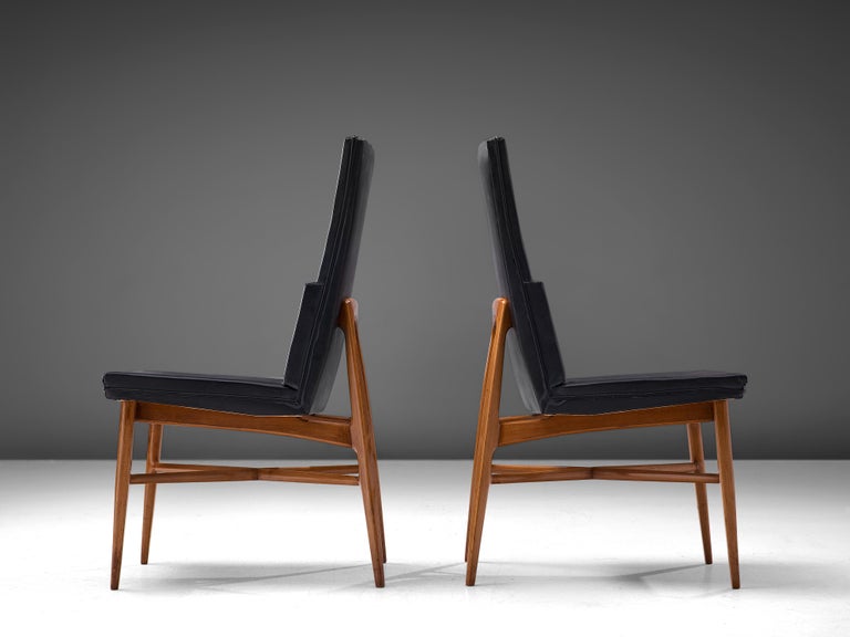 Fred Sandra for De Coene Set of Six 'Madison' Dining Chairs Walnut Black Fabric