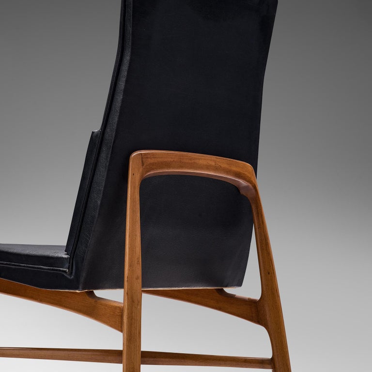 Fred Sandra for De Coene Set of Six 'Madison' Dining Chairs Walnut Black Fabric