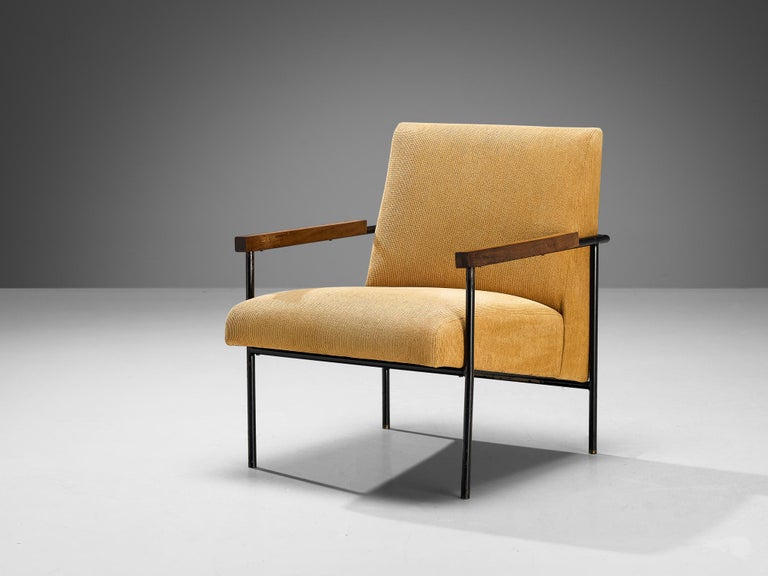 Geraldo de Barros Lounge Chair in Iron and Yellow Upholstery