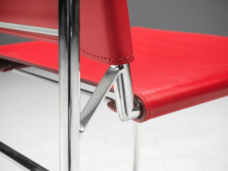 Eileen Gray Pair of 'Roquebrune' Dining Chairs in Red Leather