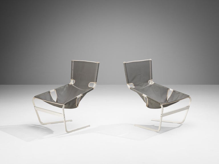 Pierre Paulin for Artifort F444 Lounge Chairs in Lacquered Metal and Mesh Fabric