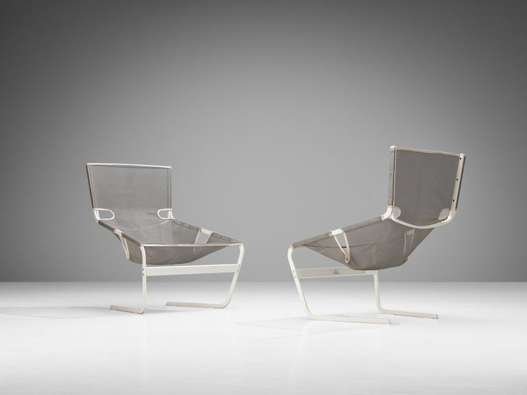 Pierre Paulin for Artifort F444 Lounge Chairs in Lacquered Metal and Mesh Fabric