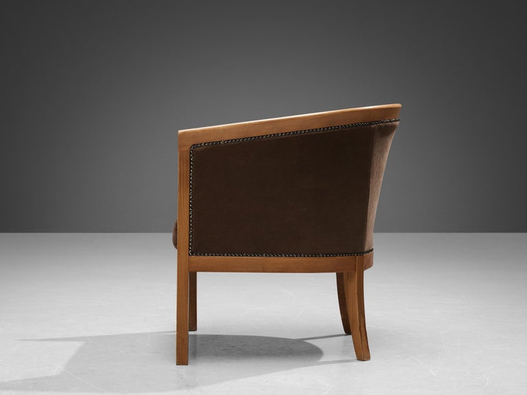 French Club Chairs in Brown Upholstery