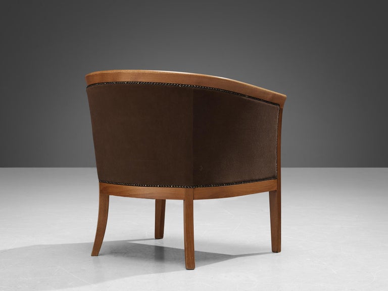 French Club Chairs in Brown Upholstery