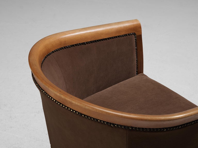 French Club Chairs in Brown Upholstery