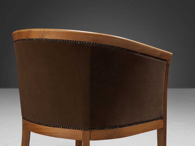 French Club Chairs in Brown Upholstery