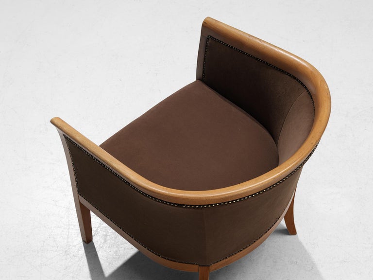 French Club Chairs in Brown Upholstery