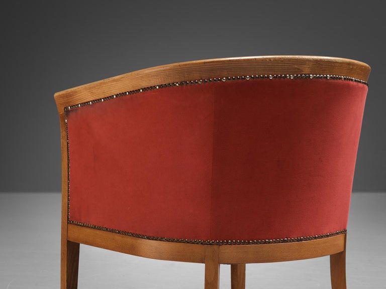 French Club Chairs in Red Upholstery