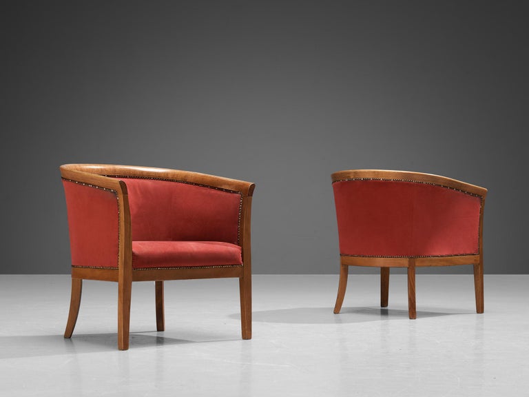 French Club Chairs in Red Upholstery