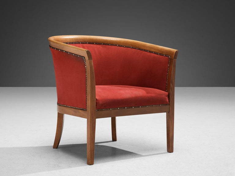 French Club Chair in Red Upholstery