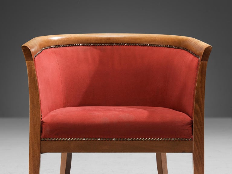 French Club Chair in Red Upholstery