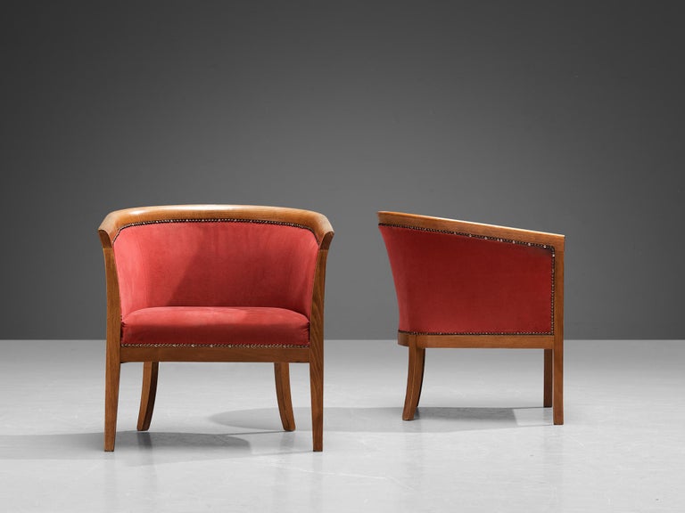 French Club Chairs in Red Upholstery