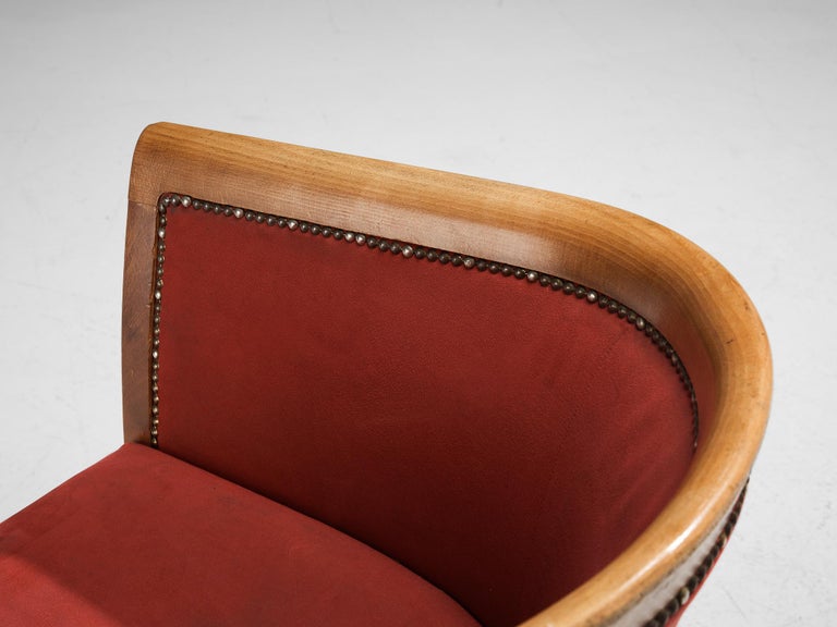 French Club Chairs in Red Upholstery