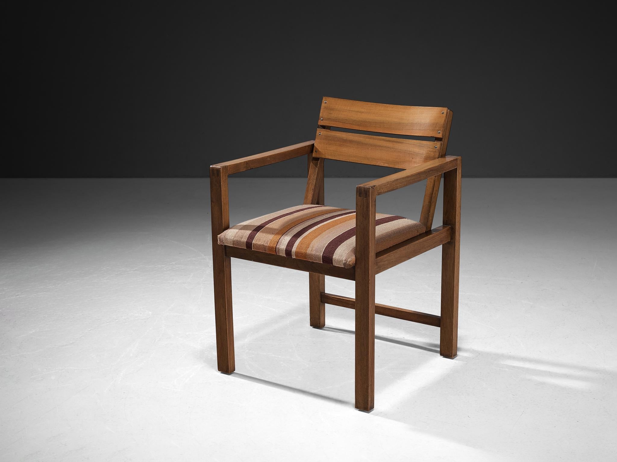 Erich Dieckmann Bauhaus Armchair in Walnut and Striped Fabric