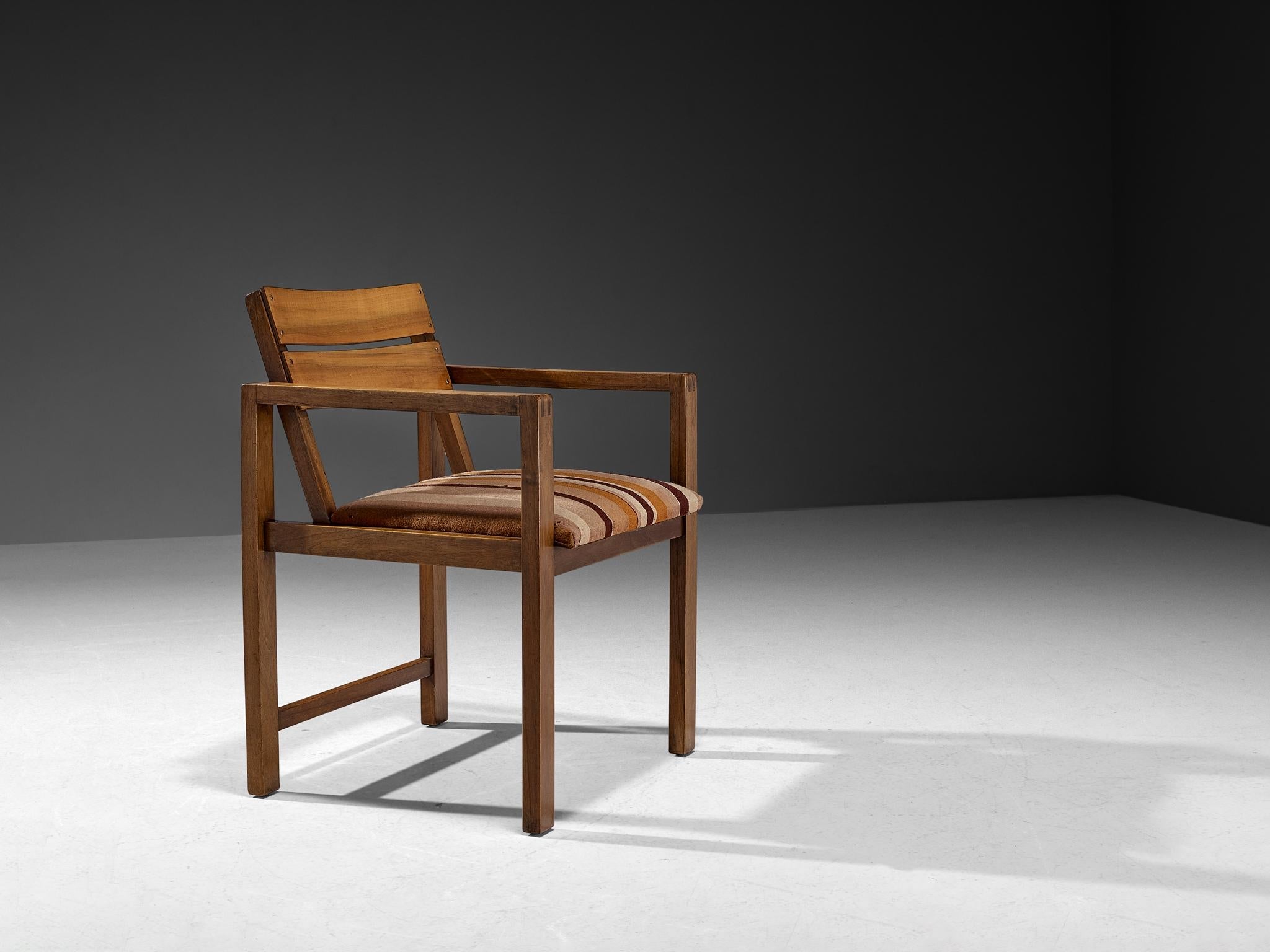 Erich Dieckmann Bauhaus Armchair in Walnut and Striped Fabric