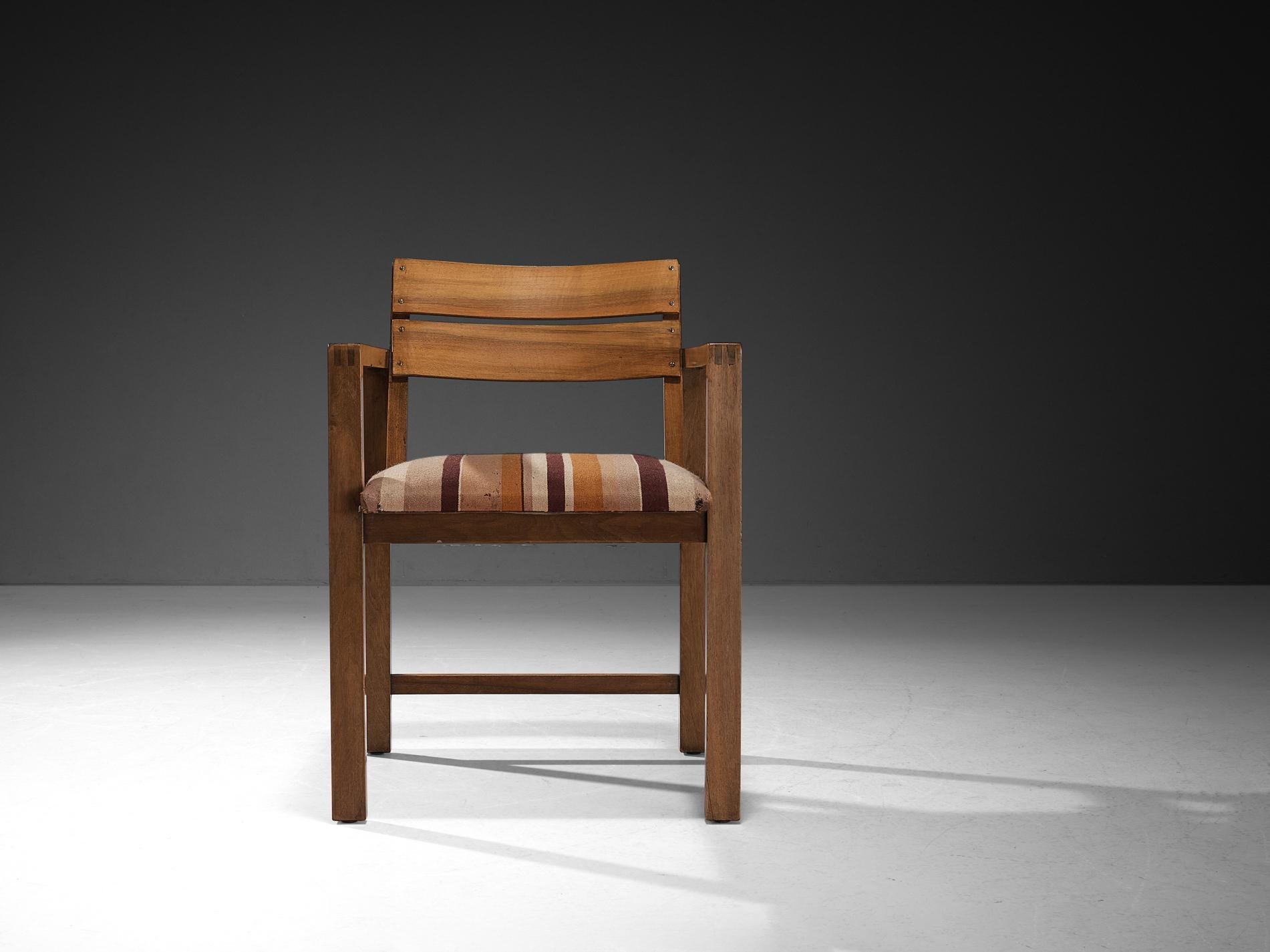 Erich Dieckmann Bauhaus Armchair in Walnut and Striped Fabric