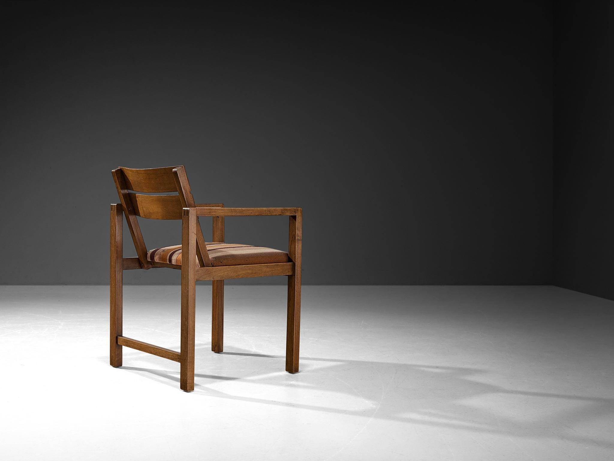 Erich Dieckmann Bauhaus Armchair in Walnut and Striped Fabric