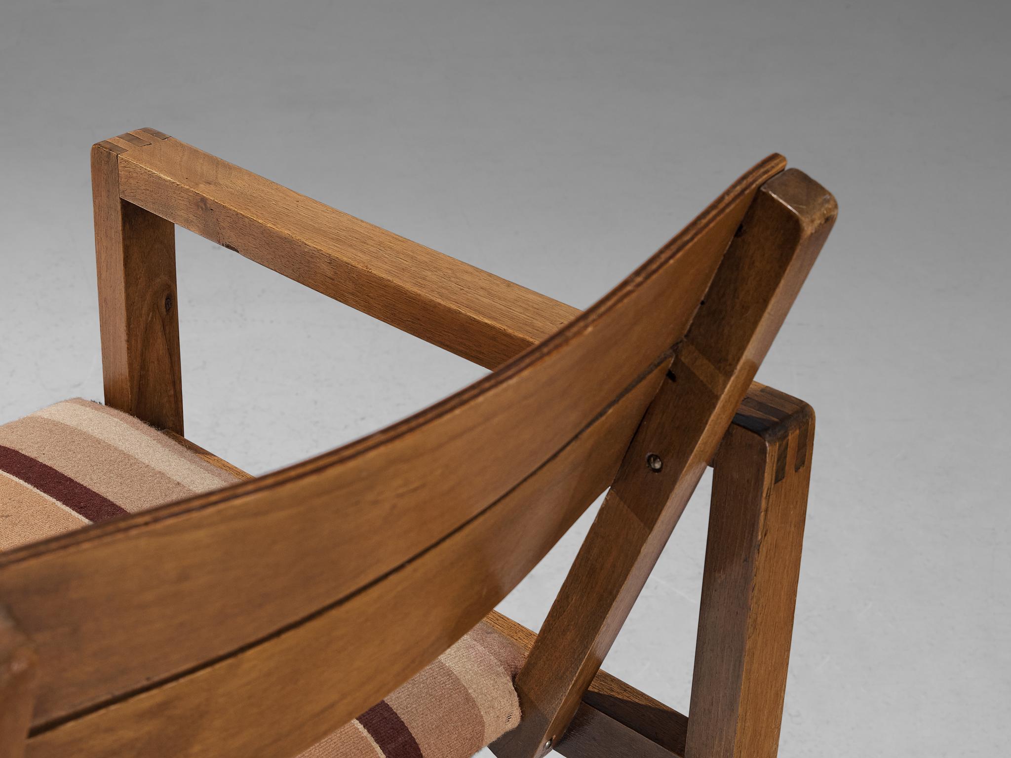 Erich Dieckmann Bauhaus Armchair in Walnut and Striped Fabric