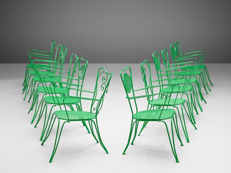 Set of Italian Patio Chairs in Green Lacquered Steel