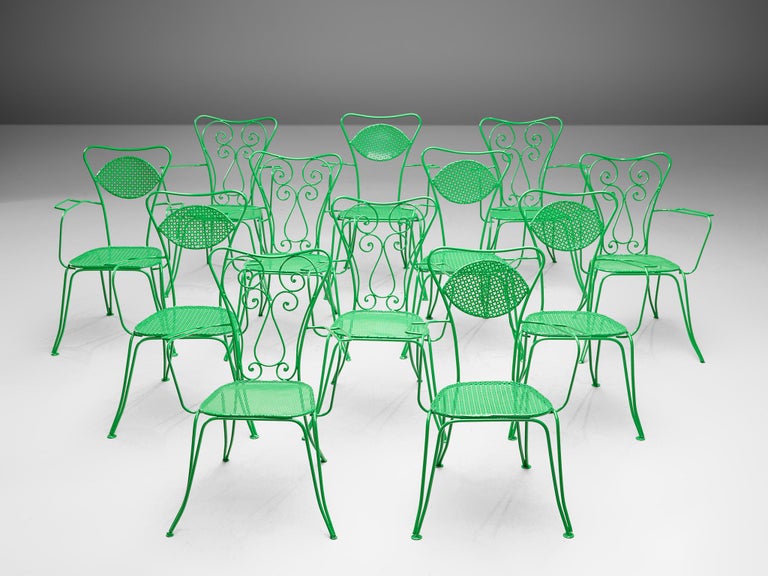 Set of Italian Patio Chairs in Green Lacquered Steel