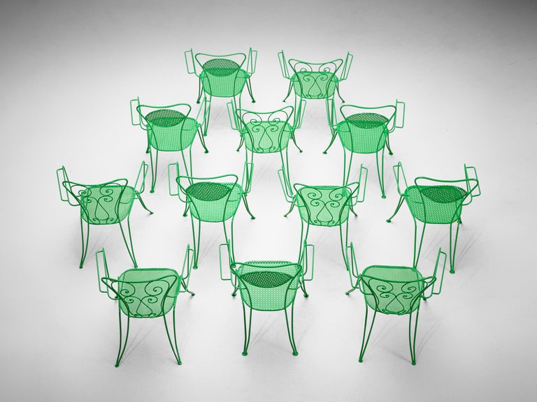 Set of Italian Patio Chairs in Green Lacquered Steel