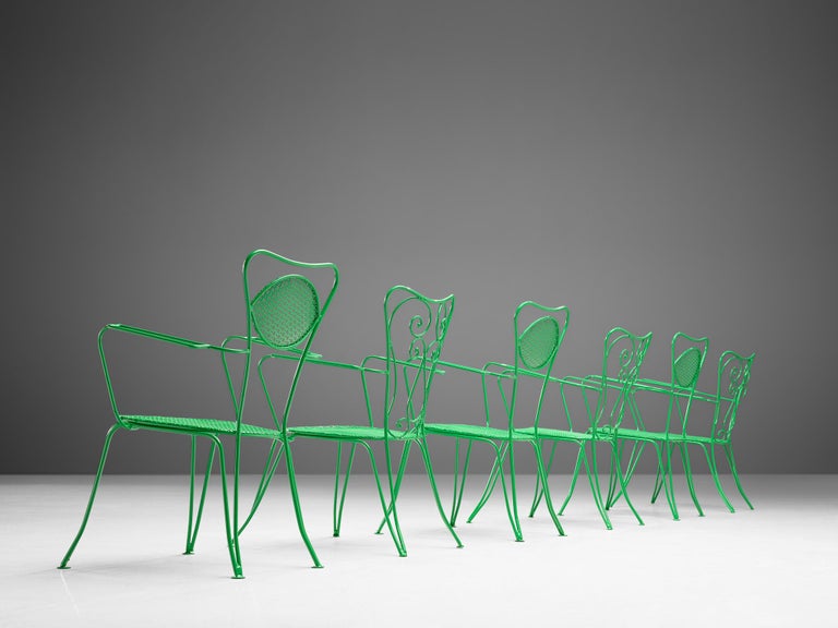 Set of Italian Patio Chairs in Green Lacquered Steel