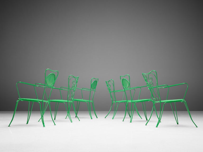 Set of Italian Patio Chairs in Green Lacquered Steel