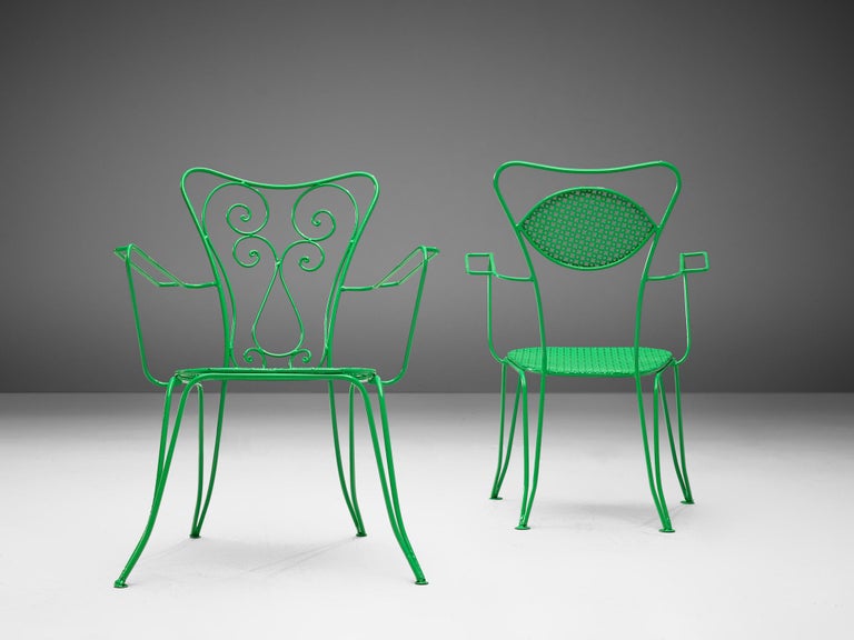 Large Set of Italian Patio Chairs in Green Lacquered Steel