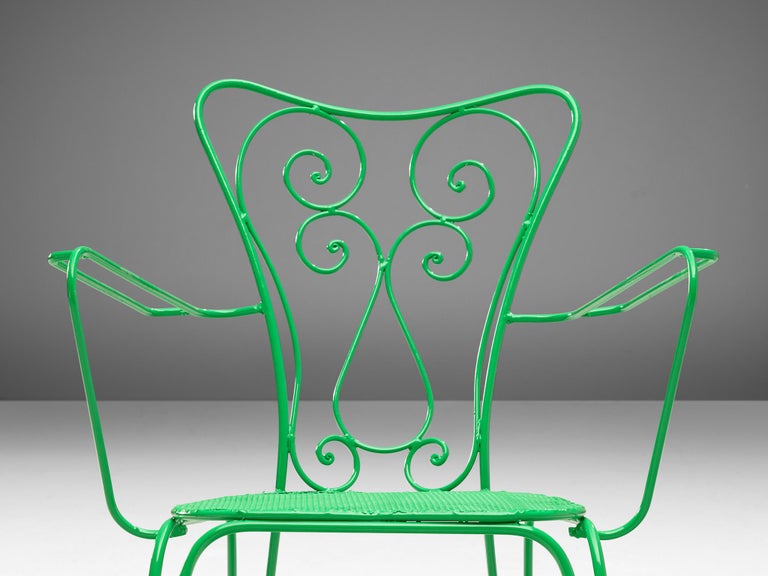 Large Set of Italian Patio Chairs in Green Lacquered Steel