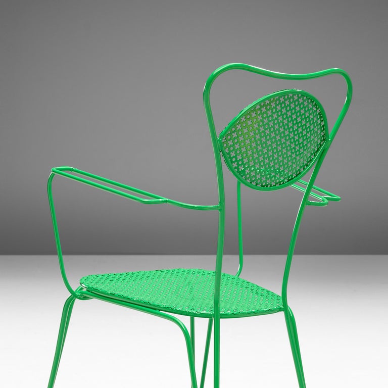 Large Set of Italian Patio Chairs in Green Lacquered Steel