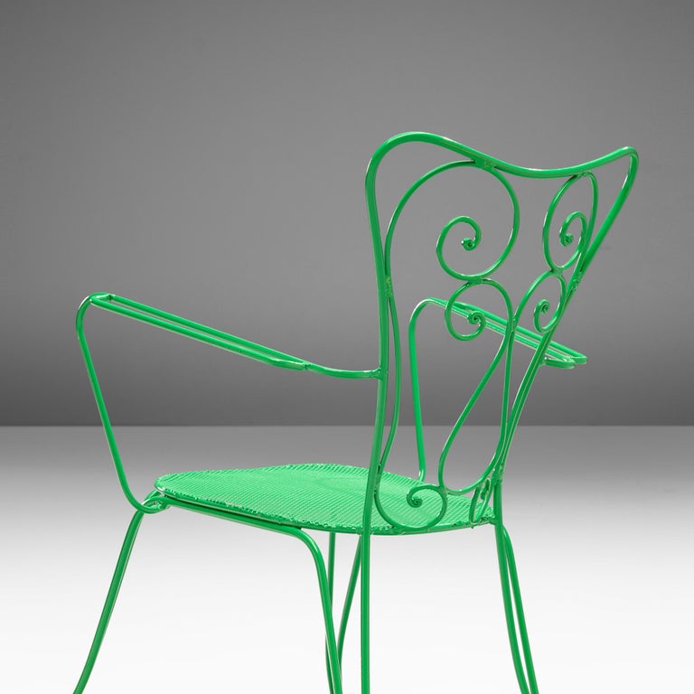 Set of Italian Patio Chairs in Green Lacquered Steel