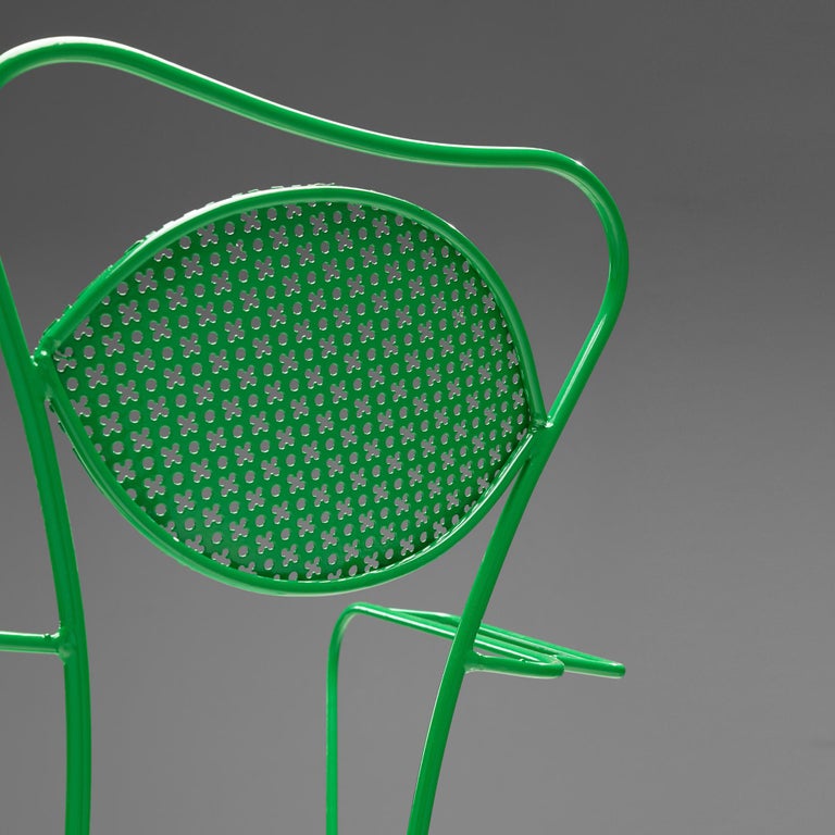 Set of Italian Patio Chairs in Green Lacquered Steel