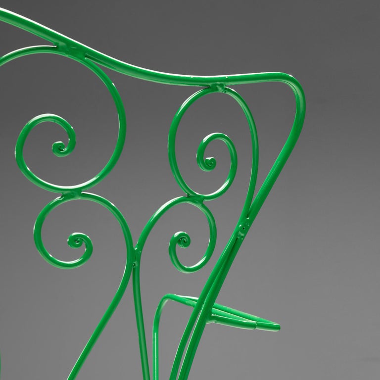 Set of Italian Patio Chairs in Green Lacquered Steel