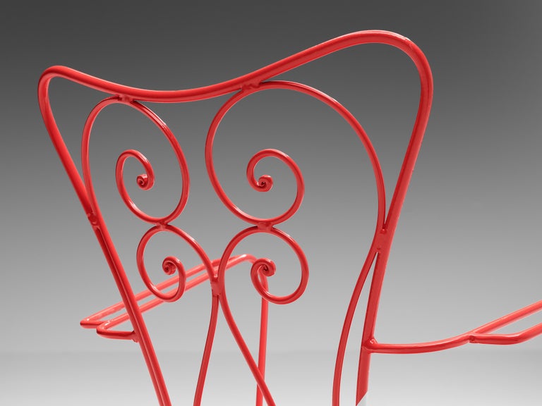 Large Set of Italian Patio Chairs in Red Lacquered Metal