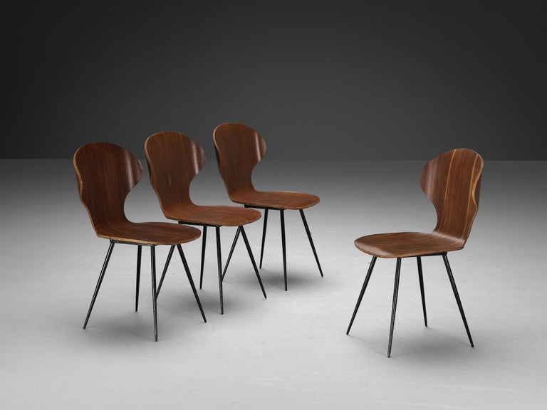 Carlo Ratti Set of Four Dining Chairs of Plywood and Metal