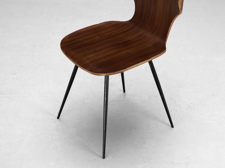 Carlo Ratti Set of Four Dining Chairs of Plywood and Metal