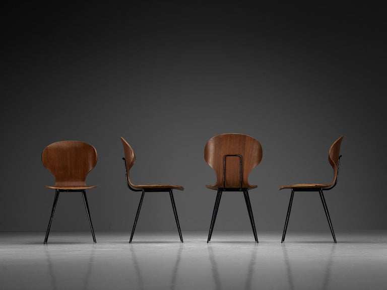 Carlo Ratti Set of Four Dining Chairs of Plywood and Metal