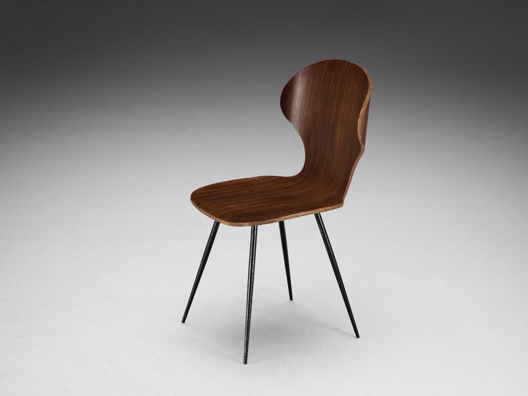 Carlo Ratti Set of Four Dining Chairs of Plywood and Metal