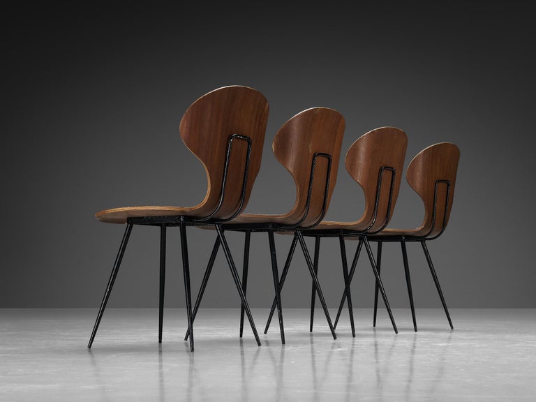 Carlo Ratti Set of Four Dining Chairs of Plywood and Metal