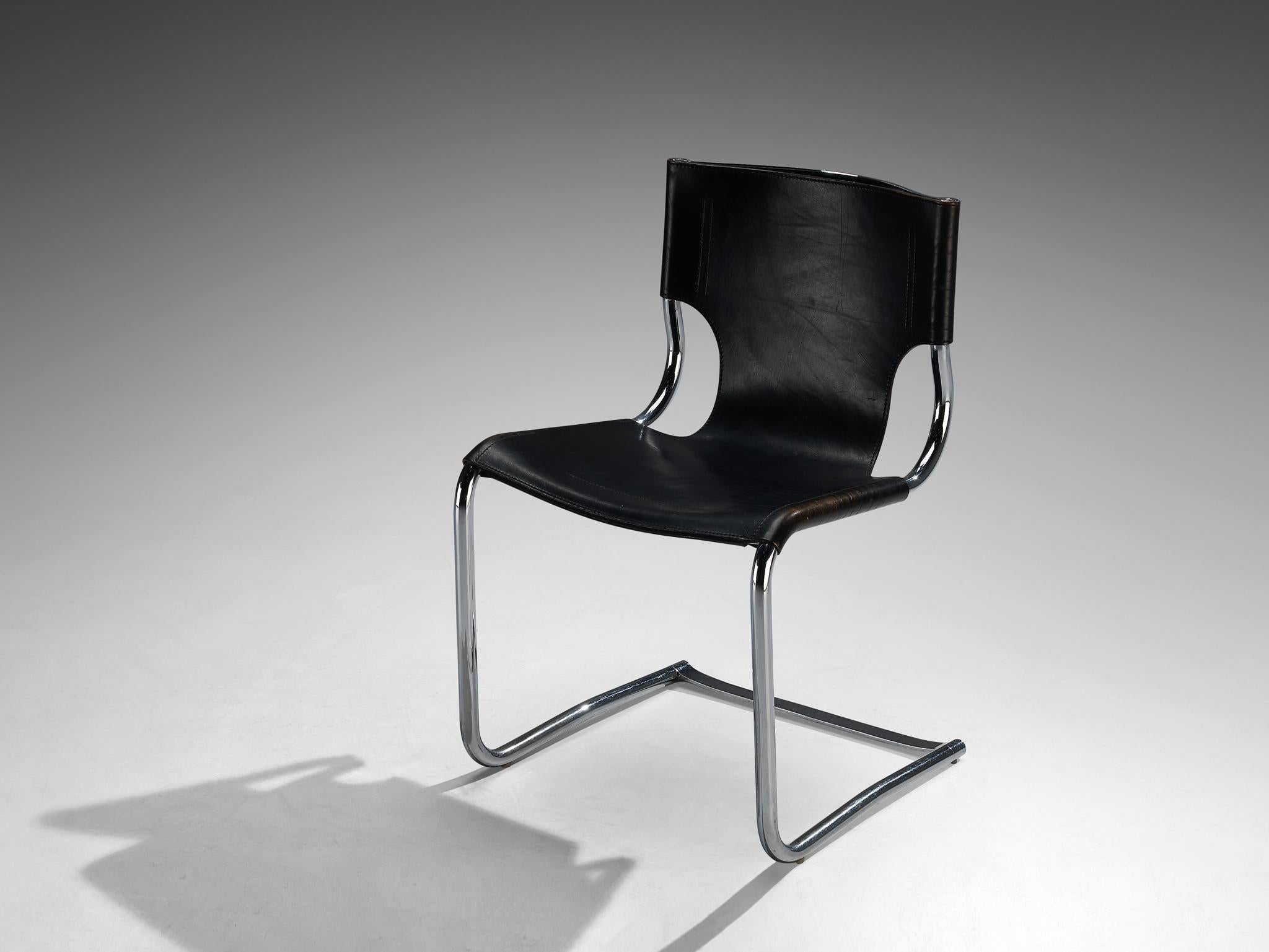 Carlo Bartoli for T 70 Tubular Dining Chair in Black Leather and Steel