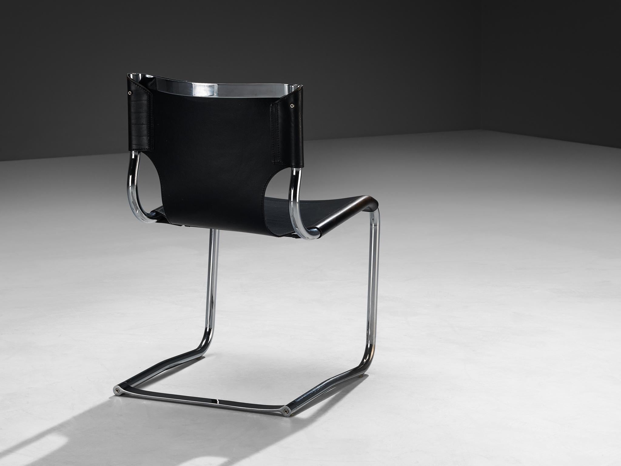 Carlo Bartoli for T 70 Tubular Dining Chair in Black Leather and Steel