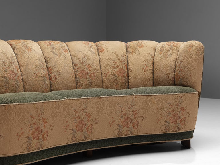 Danish Banana Sofa in Floral Upholstery