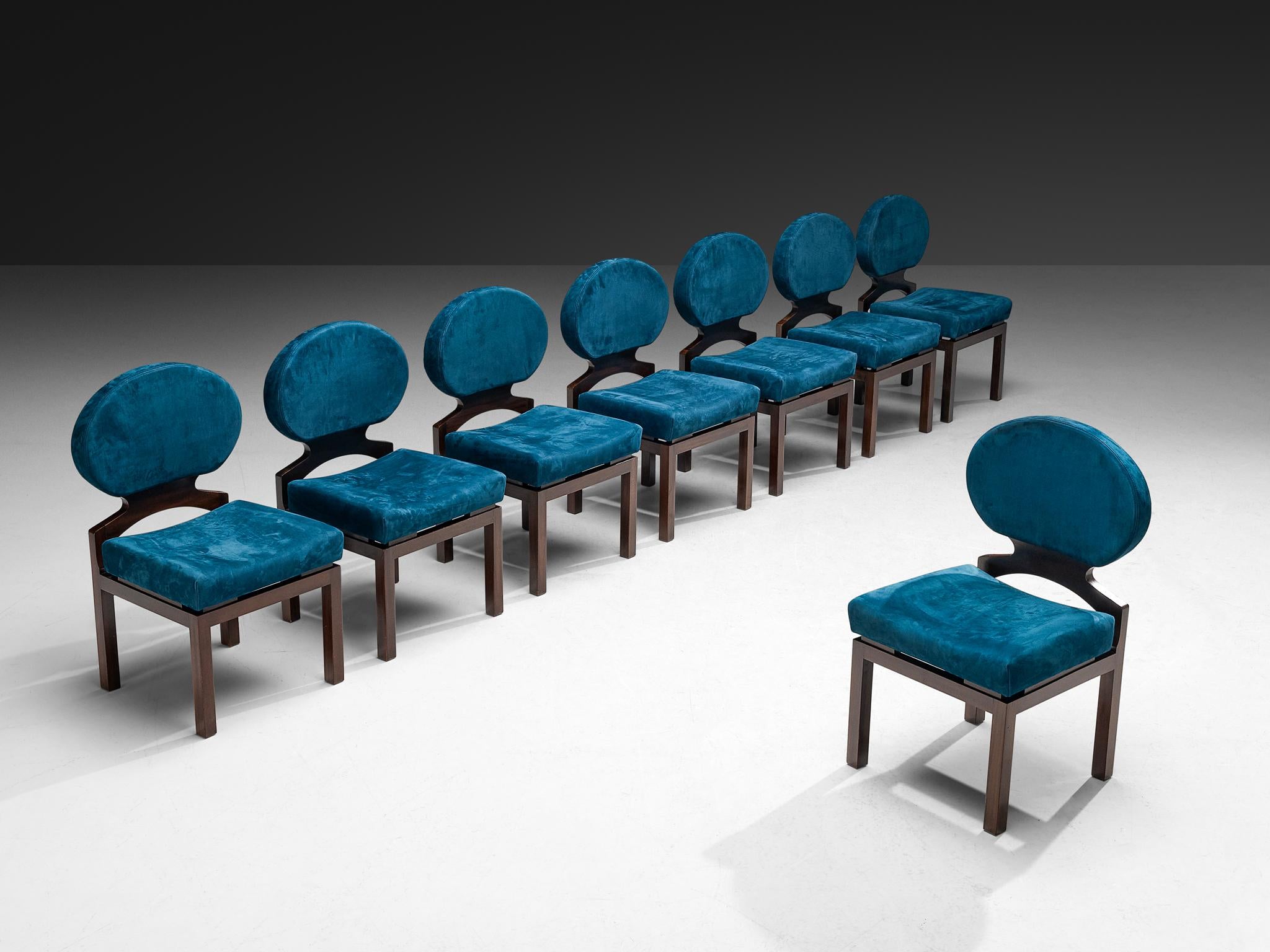 Emiel Veranneman Set of Eight 'Osaka' Dining Chairs in Blue Nubuck Leather