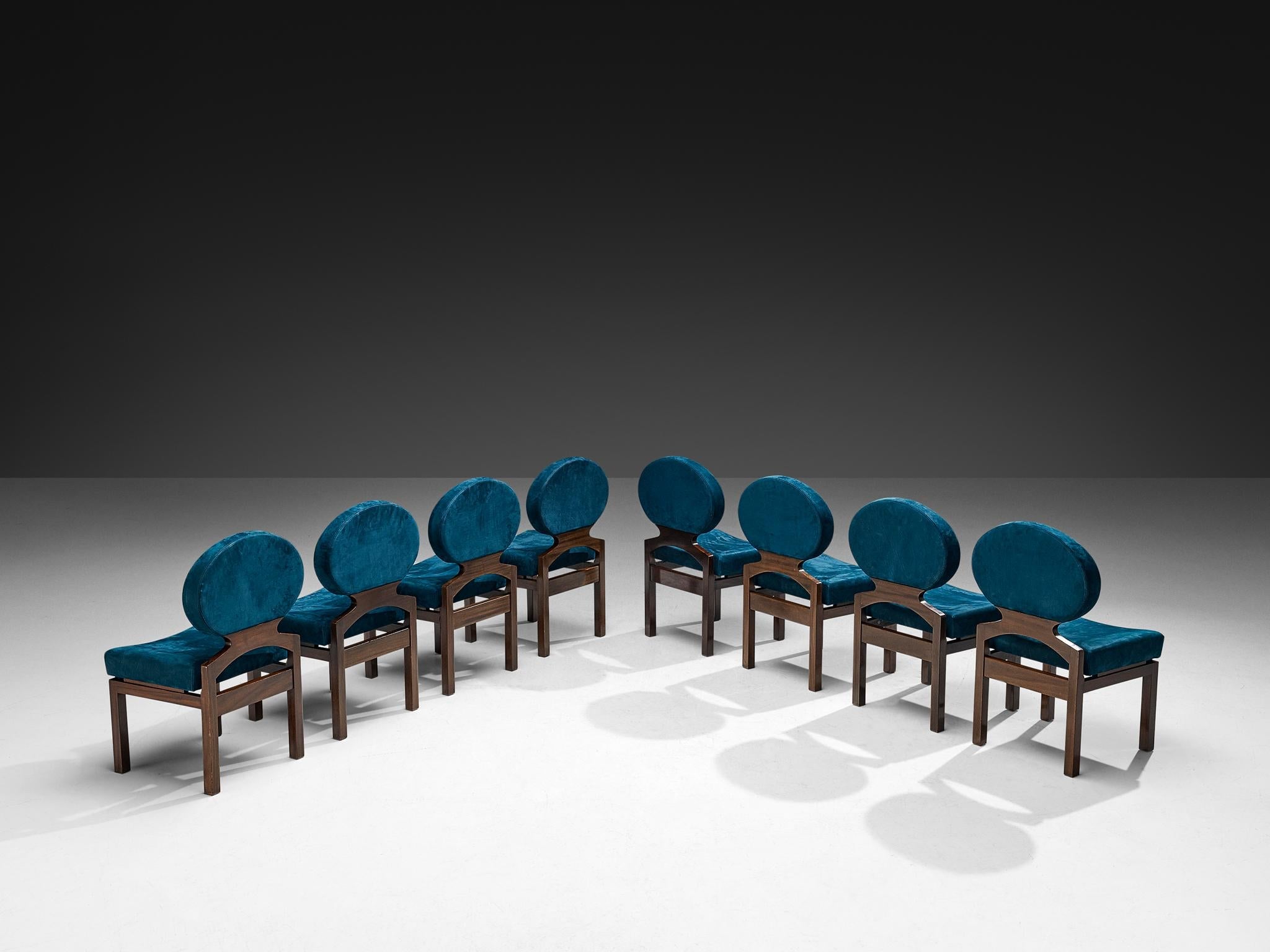 Emiel Veranneman Set of Eight 'Osaka' Dining Chairs in Blue Nubuck Leather