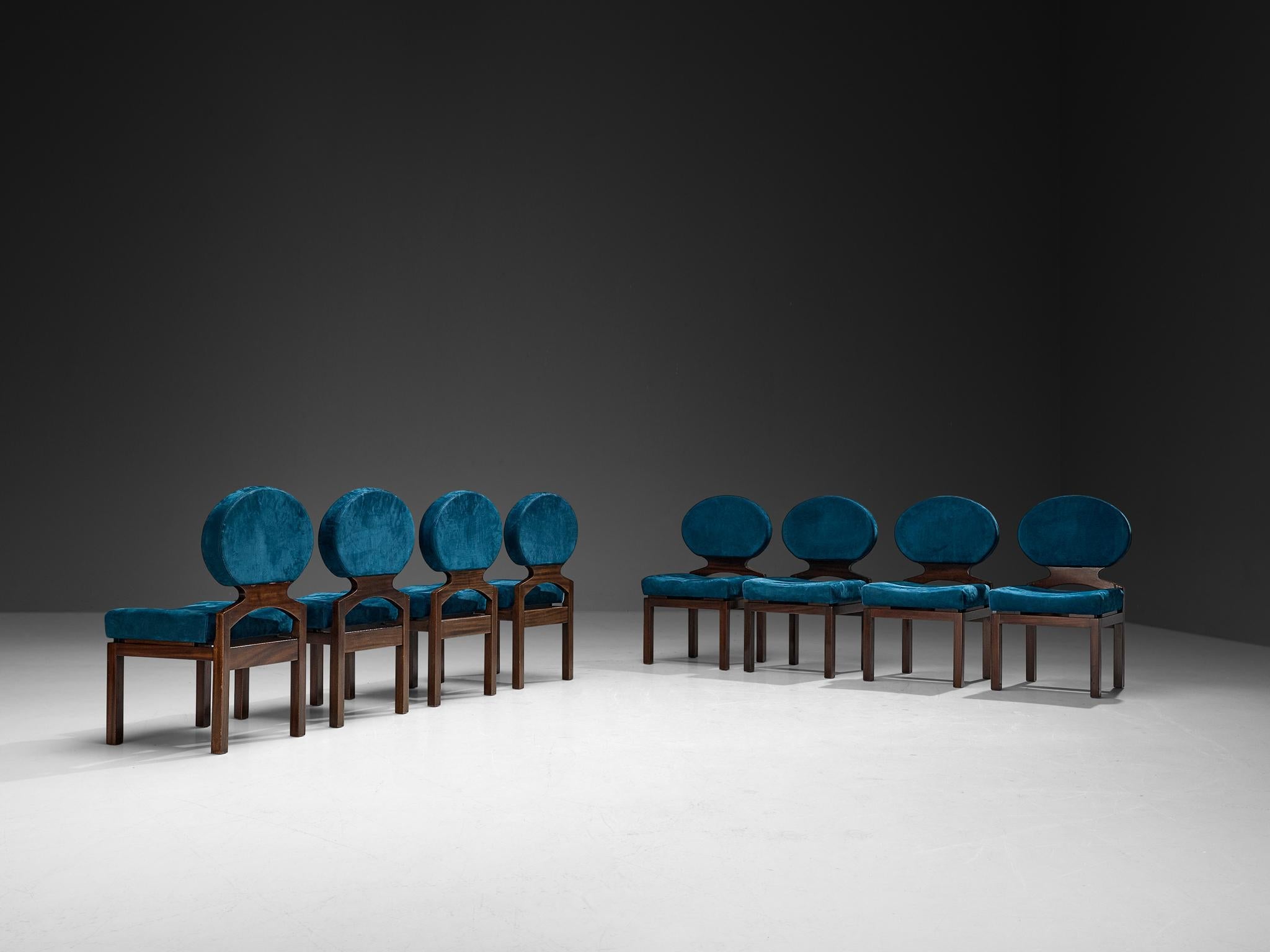 Emiel Veranneman Set of Eight 'Osaka' Dining Chairs in Blue Nubuck Leather