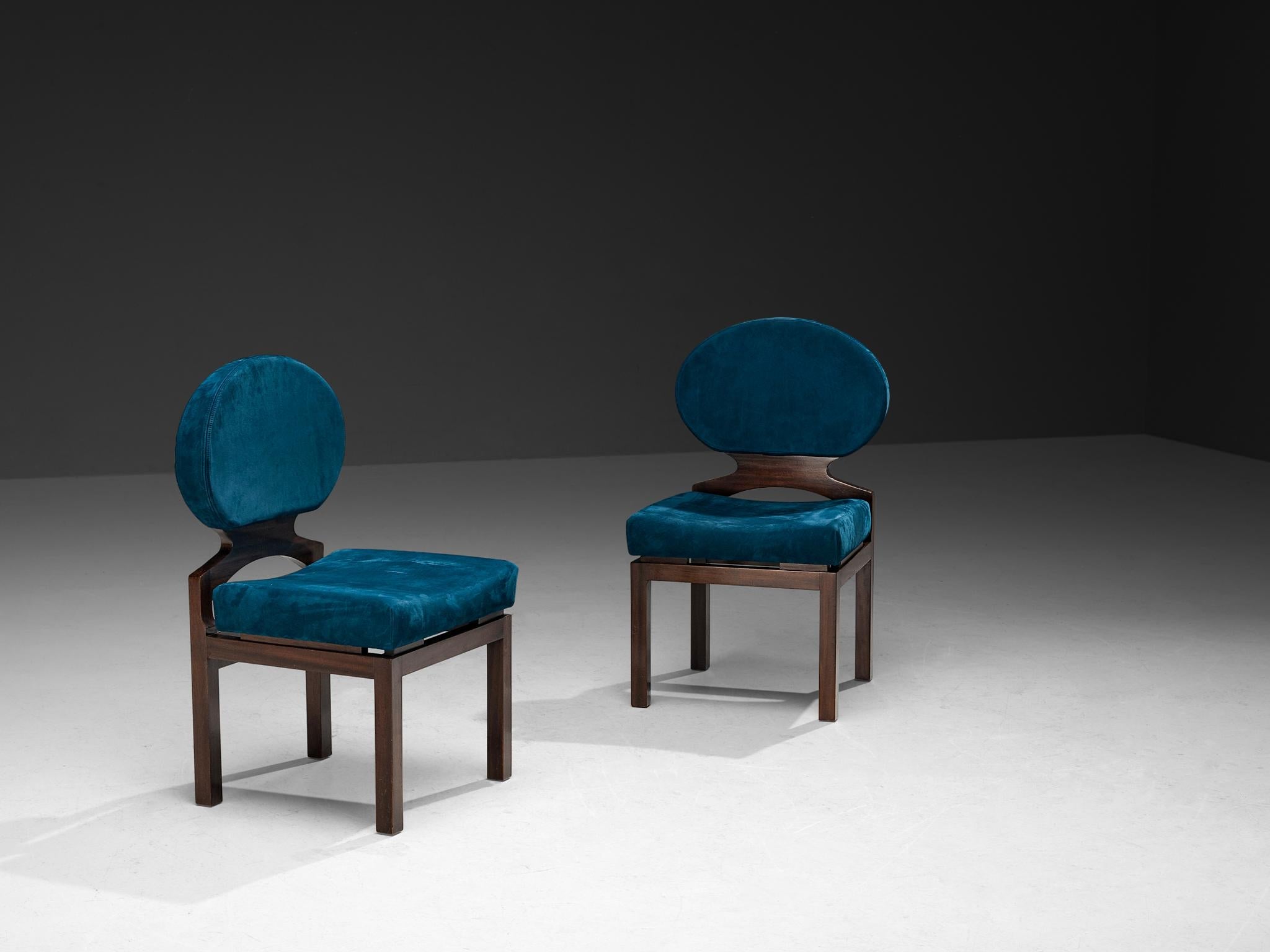 Emiel Veranneman Set of Eight 'Osaka' Dining Chairs in Blue Nubuck Leather