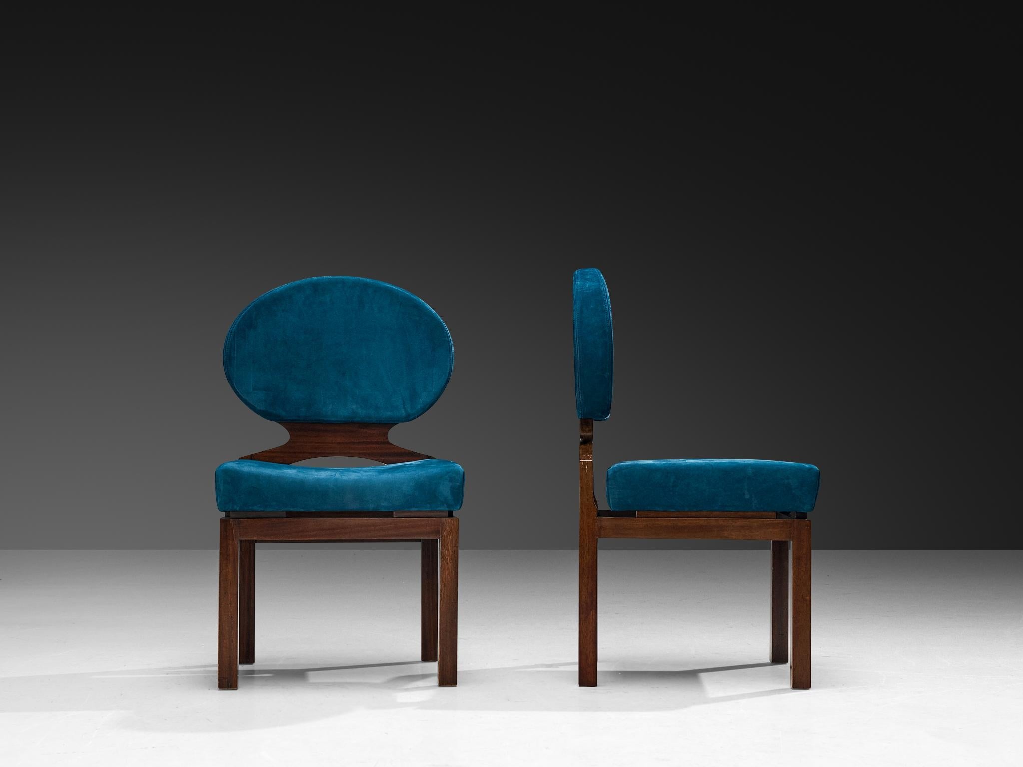 Emiel Veranneman Set of Eight 'Osaka' Dining Chairs in Blue Nubuck Leather