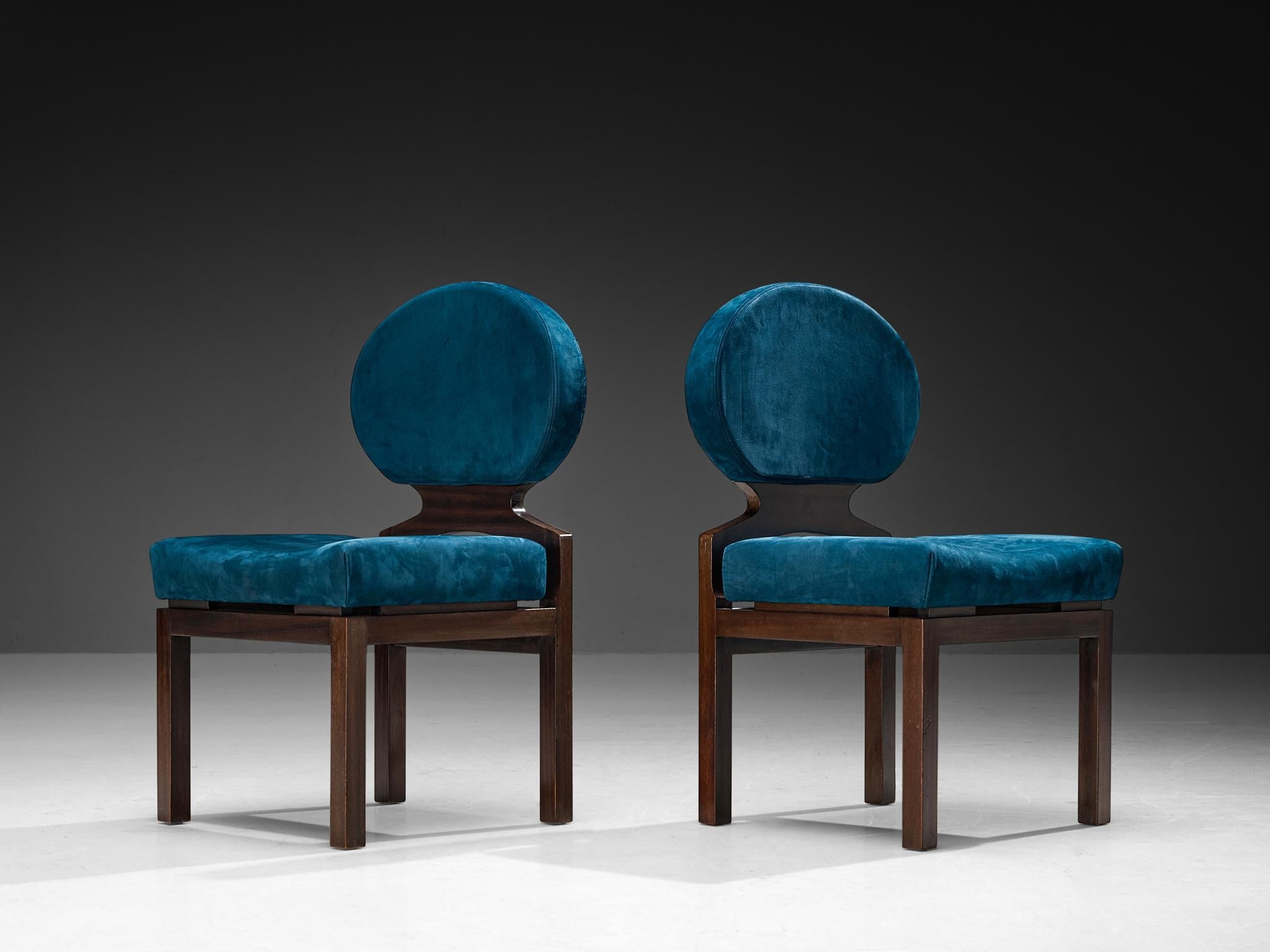 Emiel Veranneman Set of Eight 'Osaka' Dining Chairs in Blue Nubuck Leather